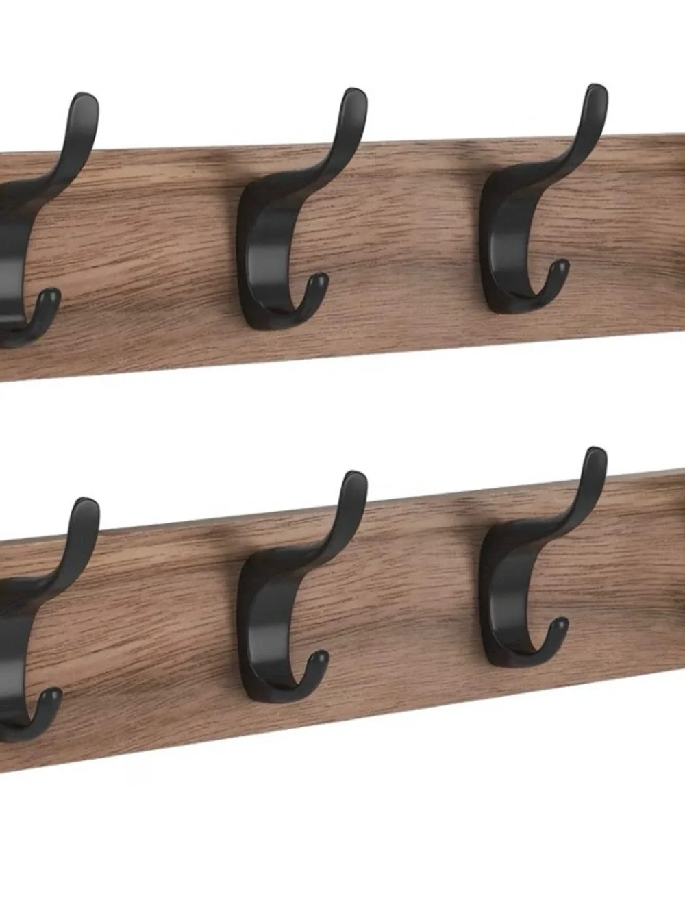 Matte Black Double-Prong Wall Hooks on Walnut Backboard